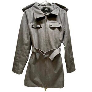 Metro by Kristen Blake Trench Coat Women's XL Gray Full‎ Zip Hooded Jacket EUC